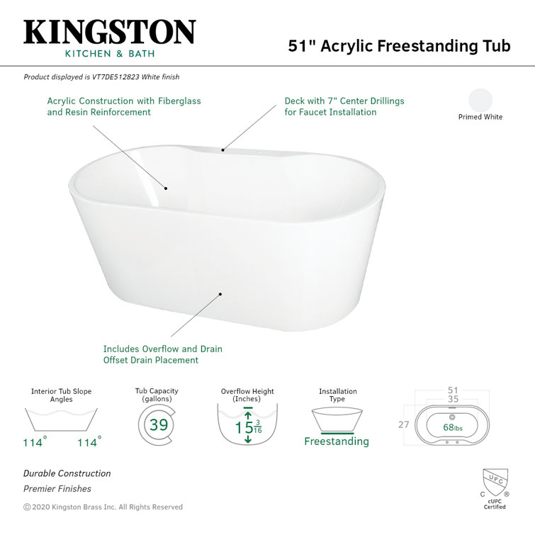 Aqua Eden 51-Inch White Acrylic Freestanding Tub