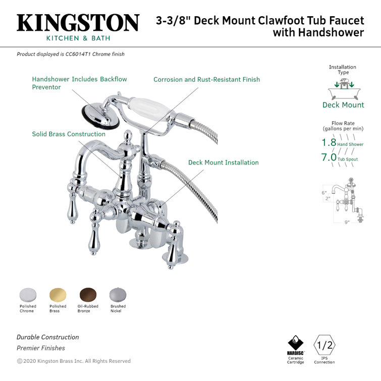 Polished Chrome Vintage Clawfoot Tub Faucet with Hand Shower