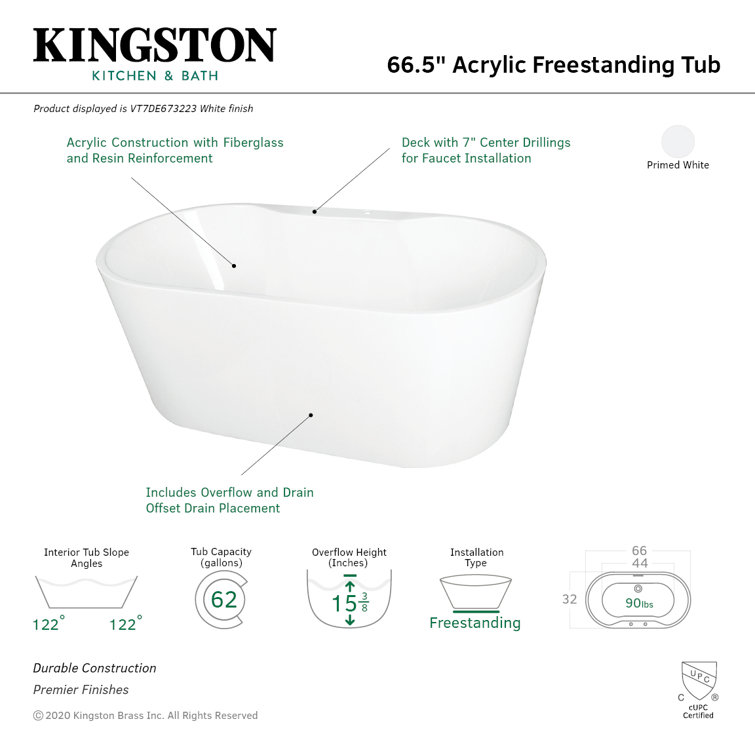 Aqua Eden 66.5-Inch White Acrylic Freestanding Tub