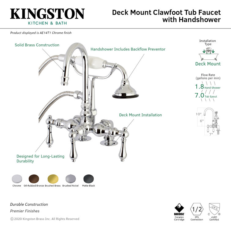 Matte Black Brass Clawfoot Tub Faucet with Hand Shower