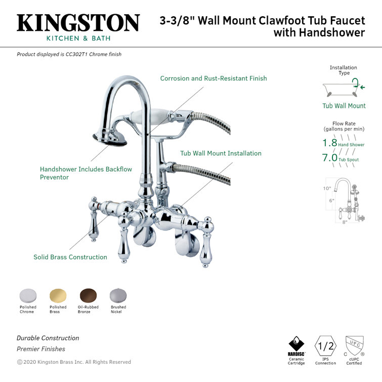 Vintage Brushed Nickel Wall Mount Tub Filler with Hand Shower