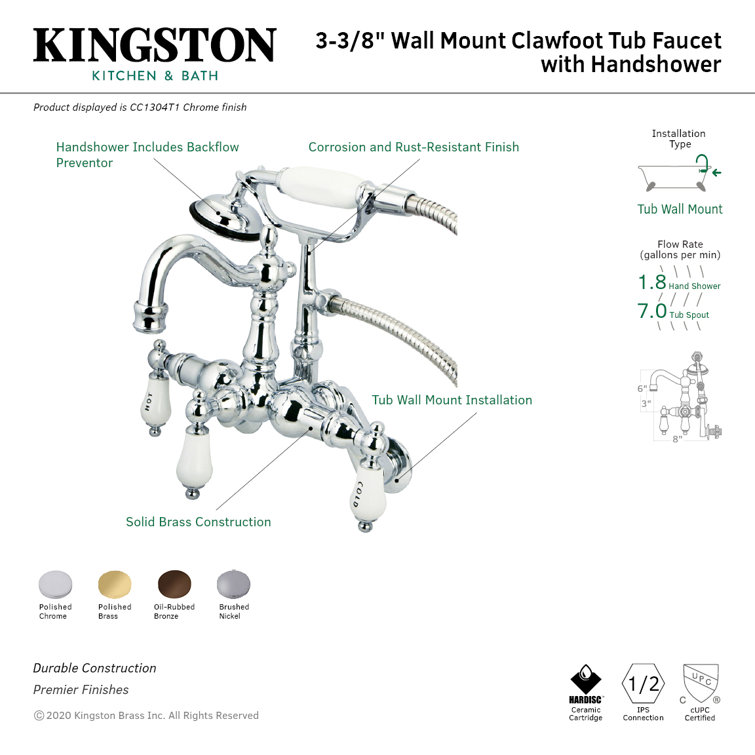 Polished Chrome Vintage Wall Mount Tub Faucet with Hand Shower