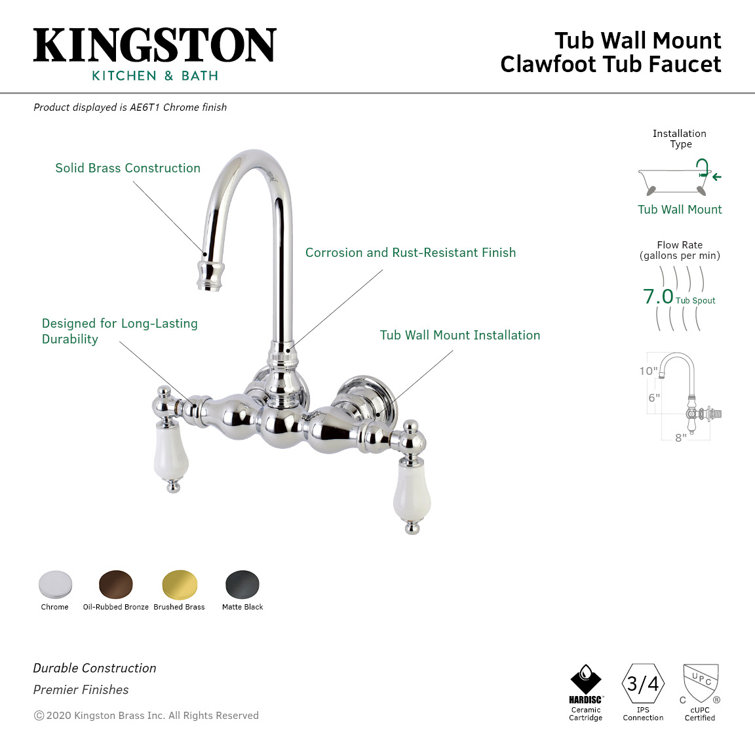 Polished Chrome Vintage Wall Mount Clawfoot Tub Faucet