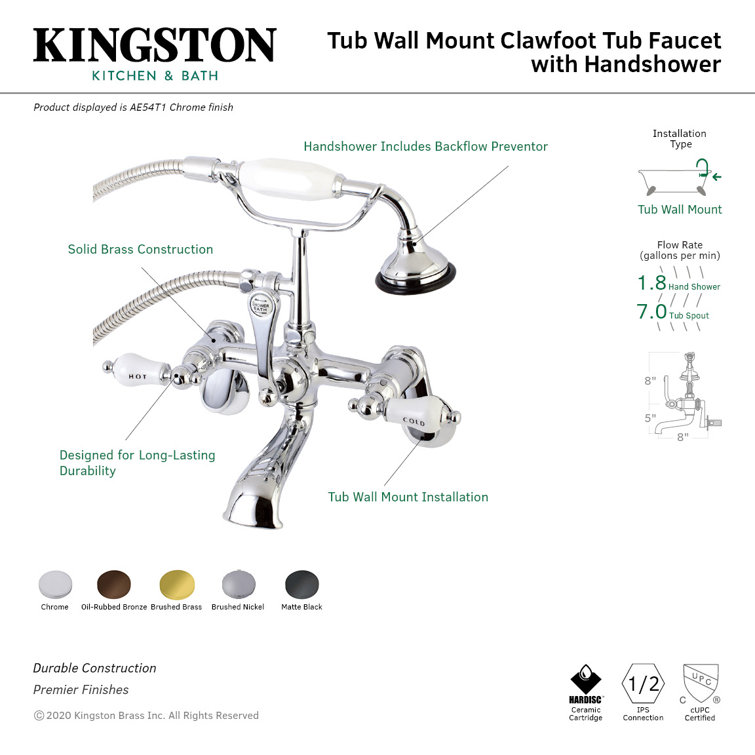 Matte Black Vintage Wall Mount Tub Faucet with Hand Shower