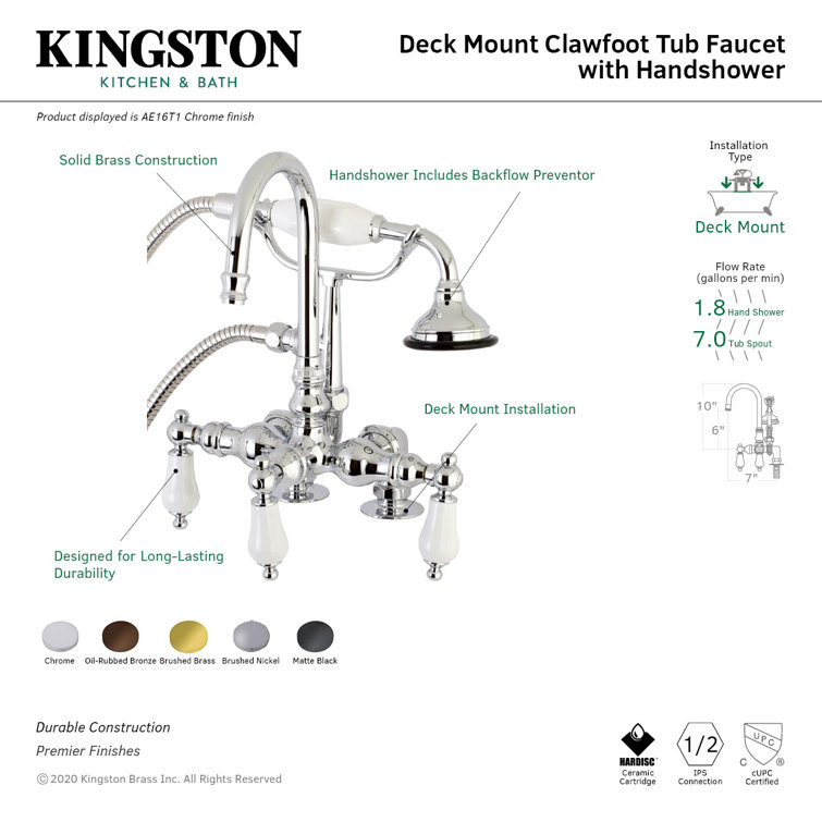 Brushed Brass Vintage Clawfoot Tub Faucet with Hand Shower