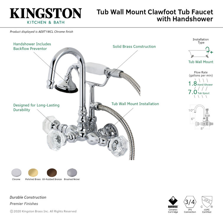 Oil Rubbed Bronze Wall Mount Clawfoot Tub Faucet with Hand Shower