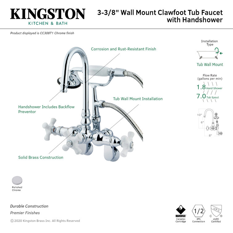 Vintage Chrome Wall Mount Clawfoot Tub Faucet with Hand Shower