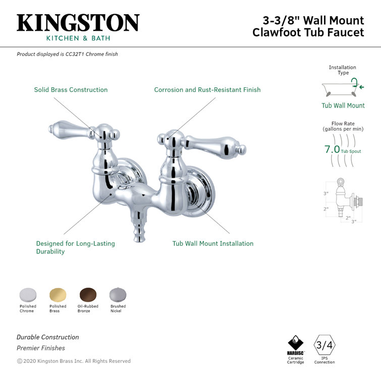 Polished Brass Vintage Wall Mount Tub Faucet
