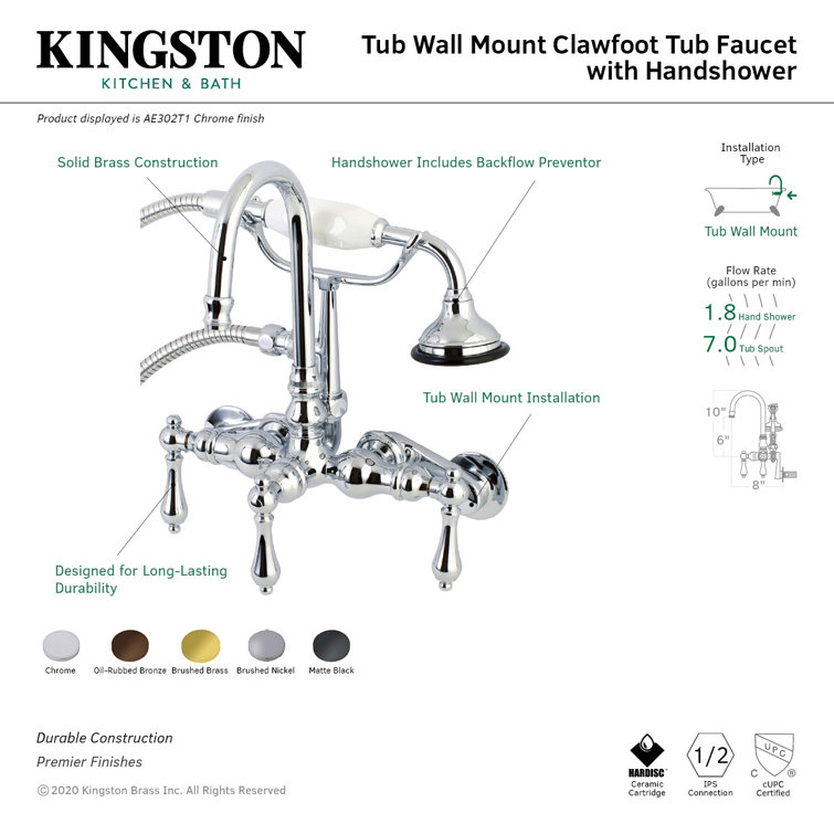 Matte Black Brass Wall Mount Clawfoot Tub Faucet with Hand Shower