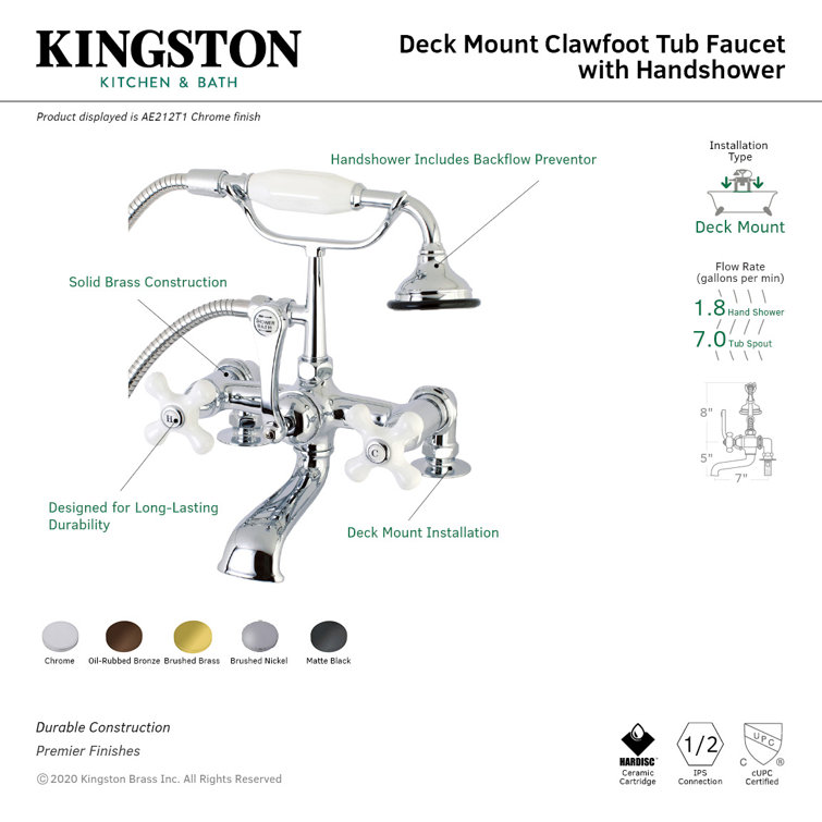 Polished Chrome Clawfoot Tub Faucet with Hand Shower