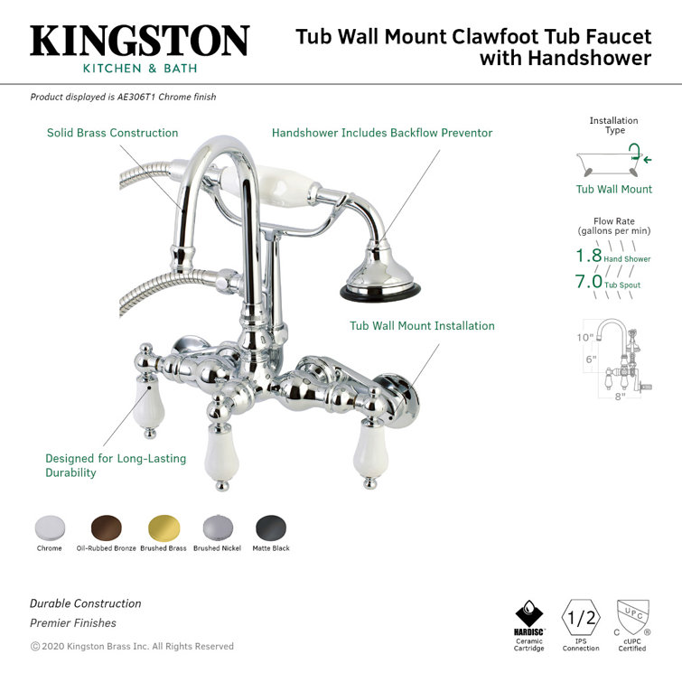 Polished Chrome Vintage Wall Mount Clawfoot Tub Faucet