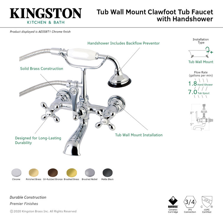 Oil Rubbed Bronze Wall Mount Clawfoot Tub Faucet with Hand Shower
