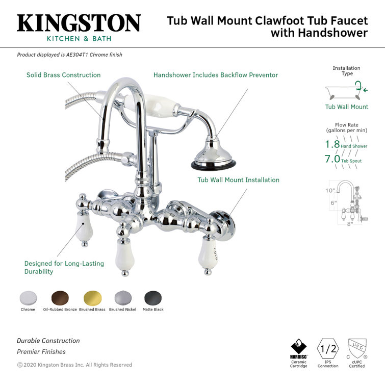Matte Black Vintage Wall Mount Clawfoot Tub Faucet with Hand Shower