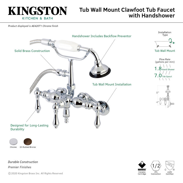 Oil Rubbed Bronze Vintage Wall Mount Clawfoot Tub Faucet with Hand Shower