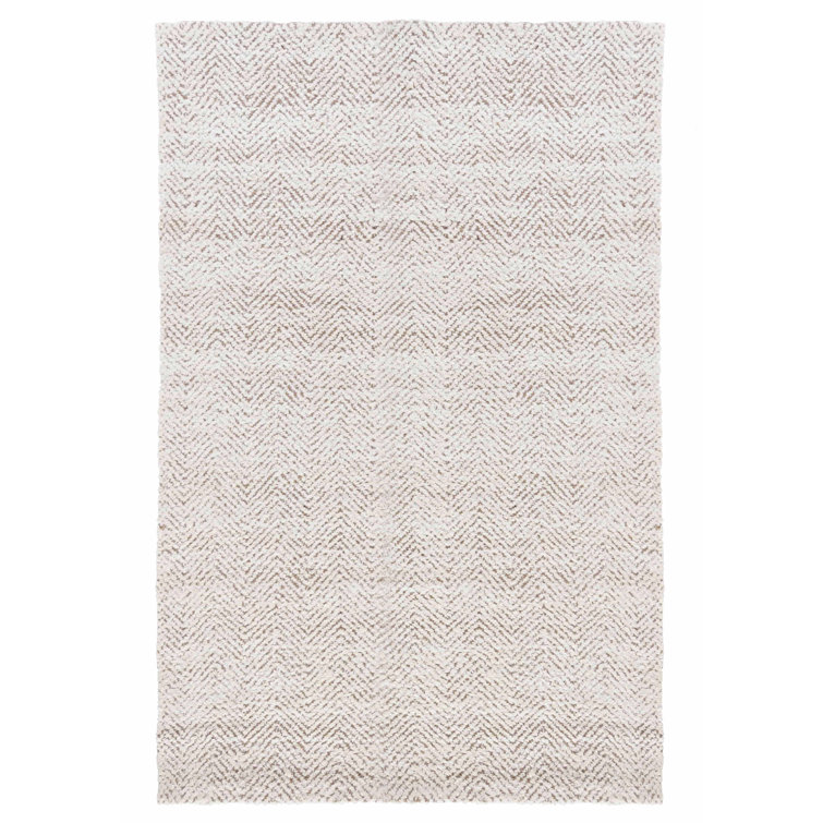 Ivory Herringbone Handwoven Wool Area Rug 5' x 8'