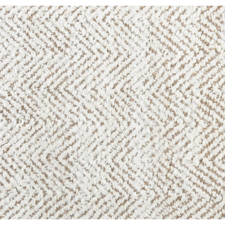 Ivory Herringbone Handwoven Wool Area Rug 5' x 8'