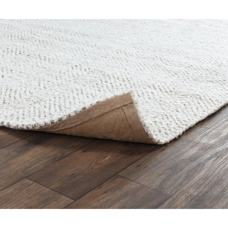 Ivory Herringbone Handwoven Wool Area Rug 5' x 8'