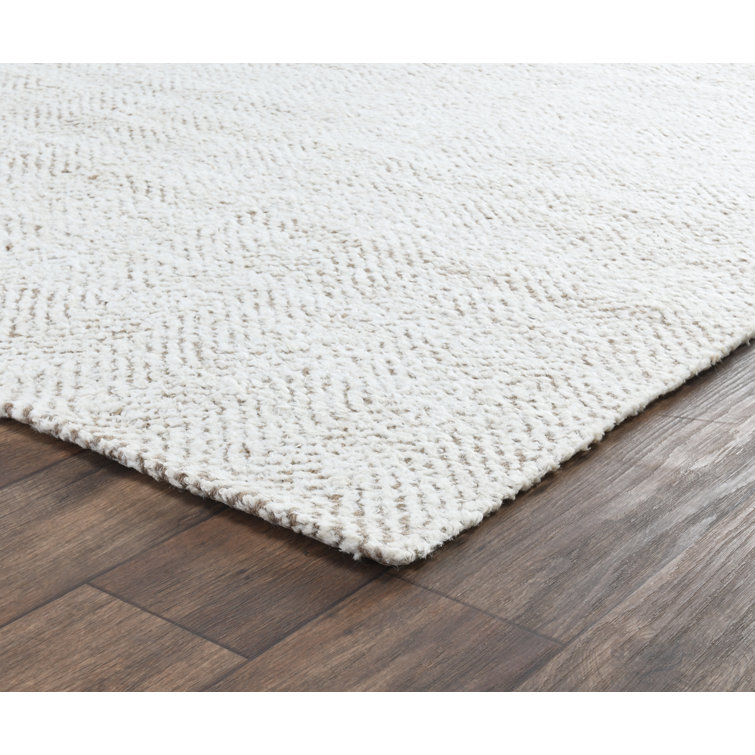 Ivory Herringbone Handwoven Wool Area Rug 5' x 8'