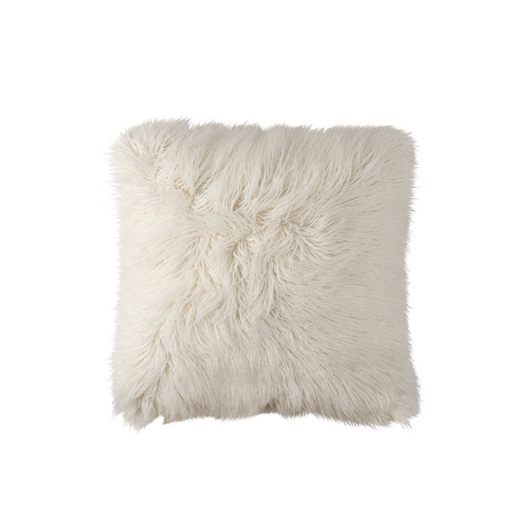 White Faux Fur Square Throw Pillow with Insert