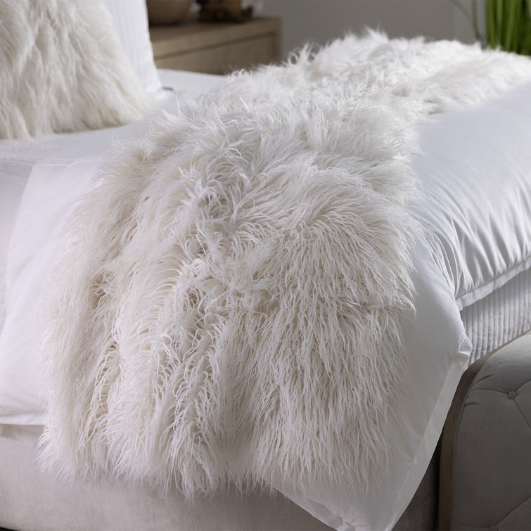 Luxurious White Faux Fur Reversible Throw Blanket
