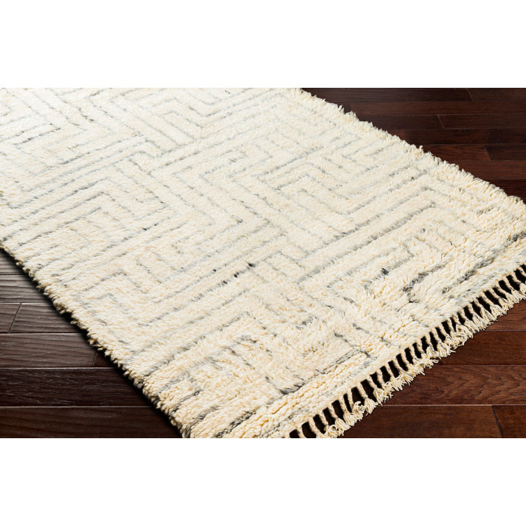 Risa Black Geometric Hand-Knotted Wool Rectangular Area Rug