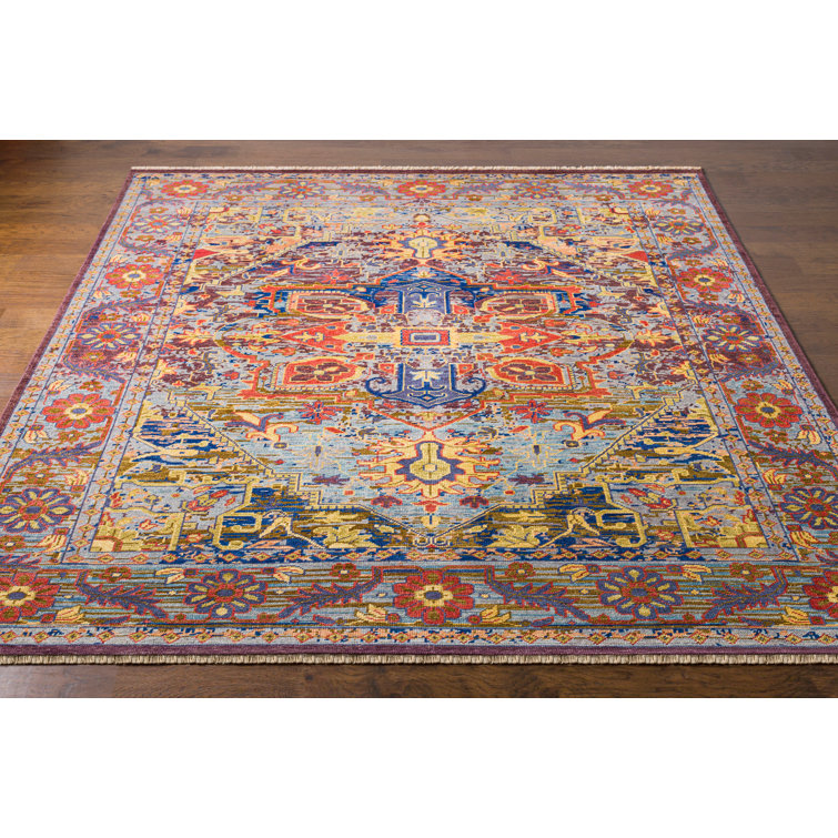Hand-Knotted Multicolor Wool Bohemian Area Rug with Fringe