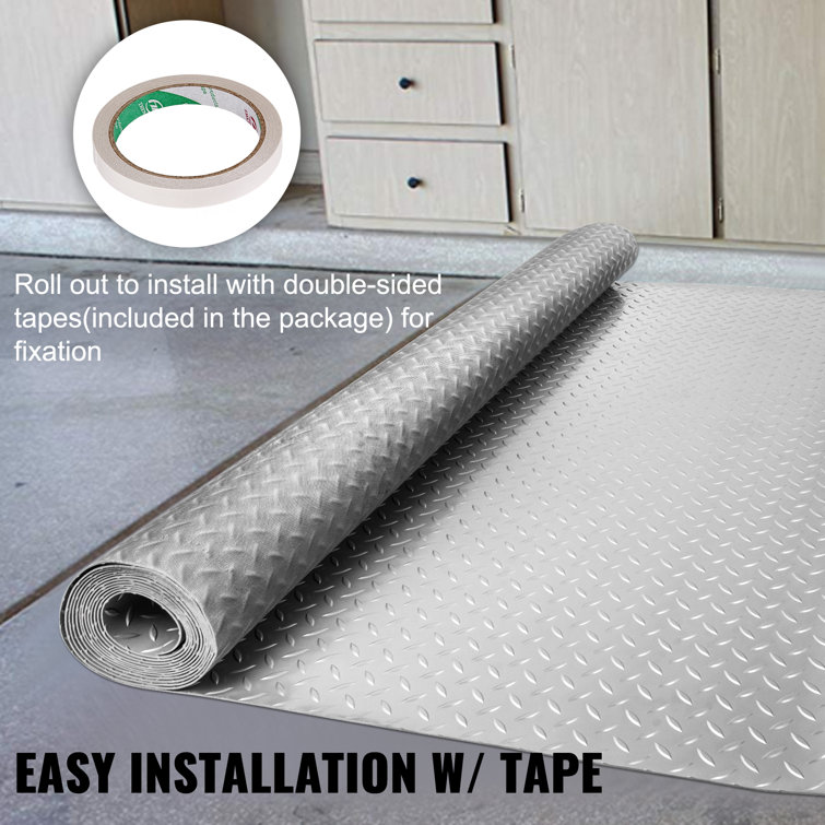 Silver Textured Vinyl Garage Floor Mat with Anti-Slip Surface