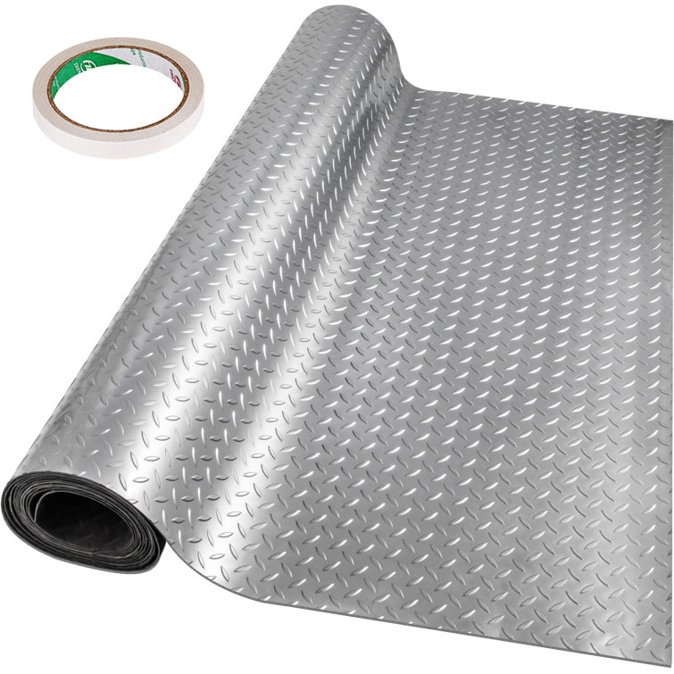 Silver Textured Vinyl Garage Floor Mat with Anti-Slip Surface