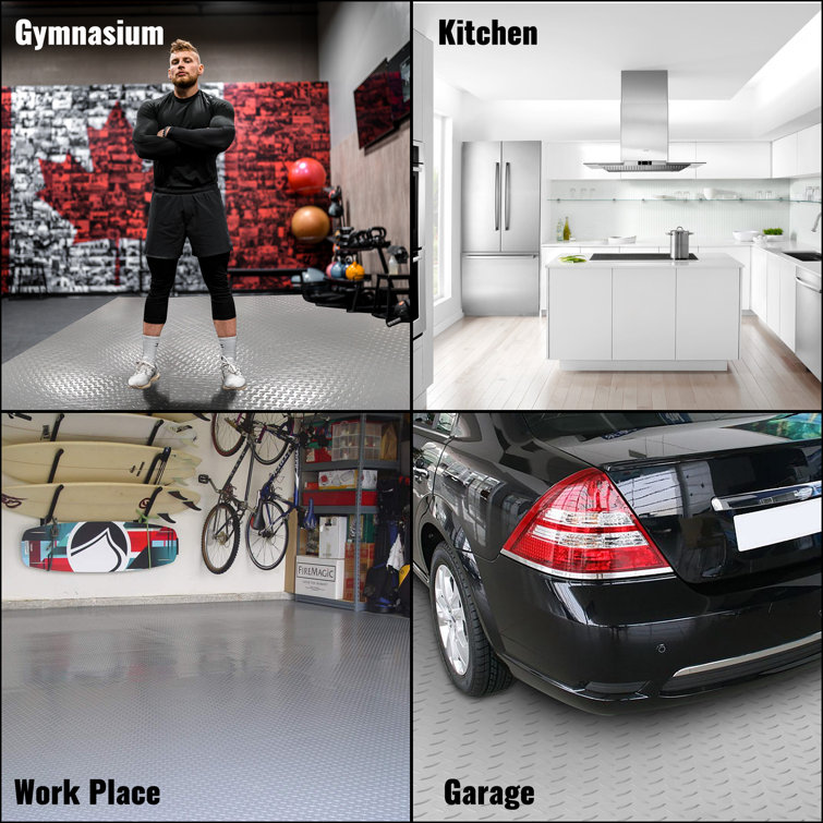 Silver Textured Vinyl Garage Floor Mat with Anti-Slip Surface
