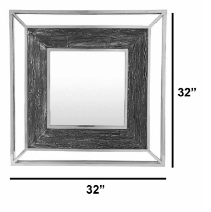 Allure Rectangular 32" Wood and Metal Wall Mirror in Silver and Gold