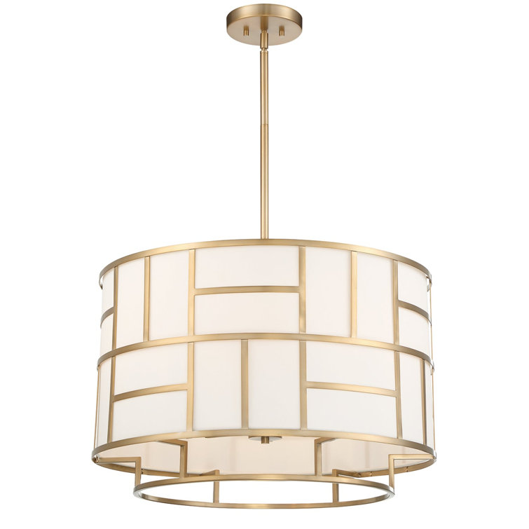 Vibrant Gold 6-Light Chandelier with White Silk Shade