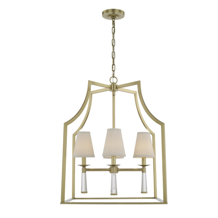 Mini Baxter Aged Brass 4-Light Chandelier with White Silk Shade