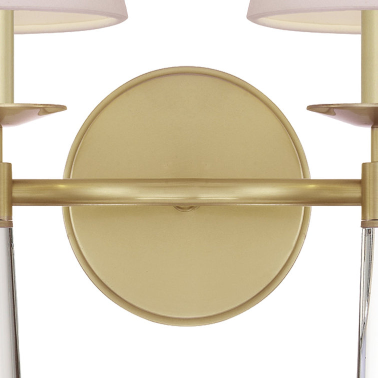 Aged Brass 2-Light Dimmable Sconce with Silk Shade