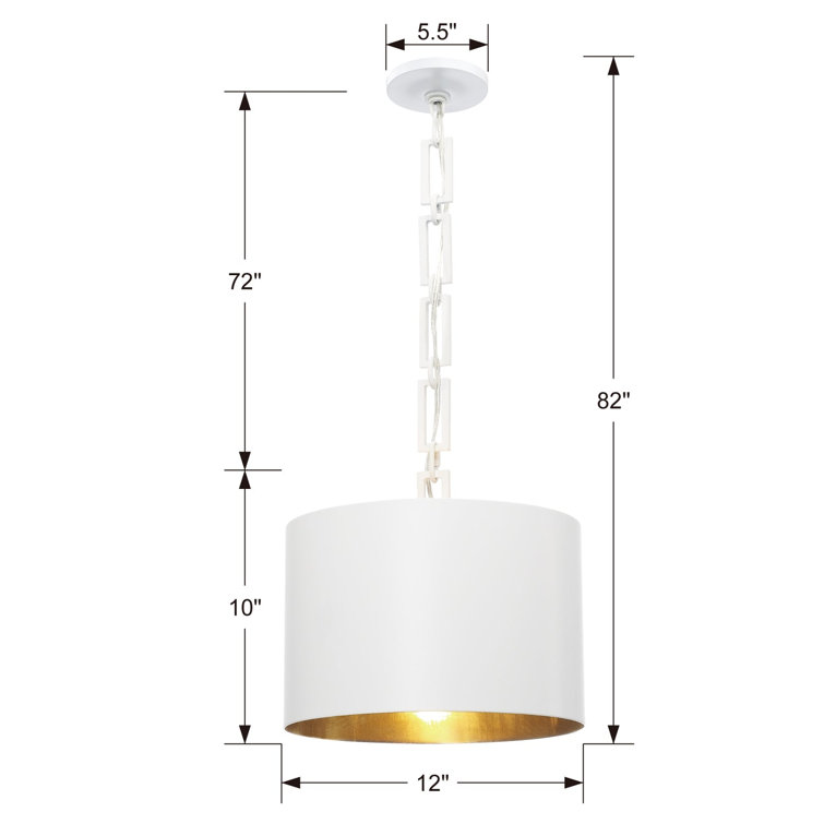Mini Drum Pendant Light in Matte White with Antique Gold Accents