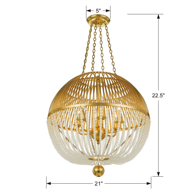 Mini Antique Gold Crystal 6-Light Frosted Glass Beads Chandelier