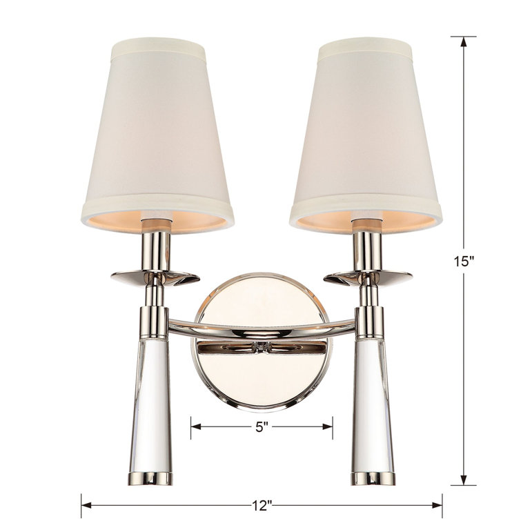 Baxter Polished Nickel 2-Light Sconce with White Silk Shade