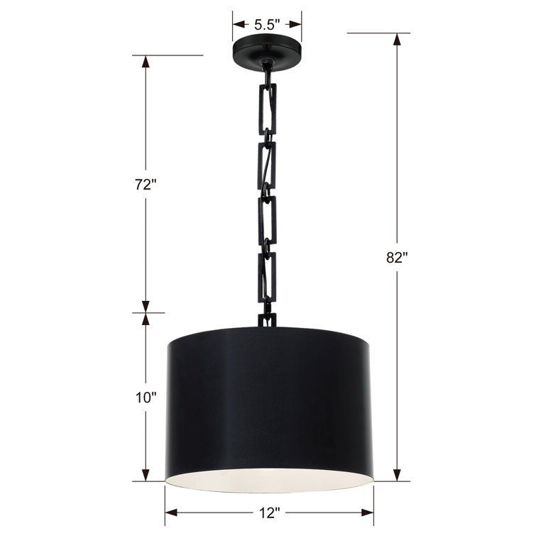 Mini Alston Drum Pendant in Matte Black with Steel Shade