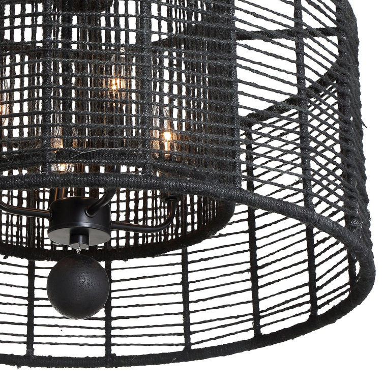 Matte Black Drum Filigree 4-Light Chandelier