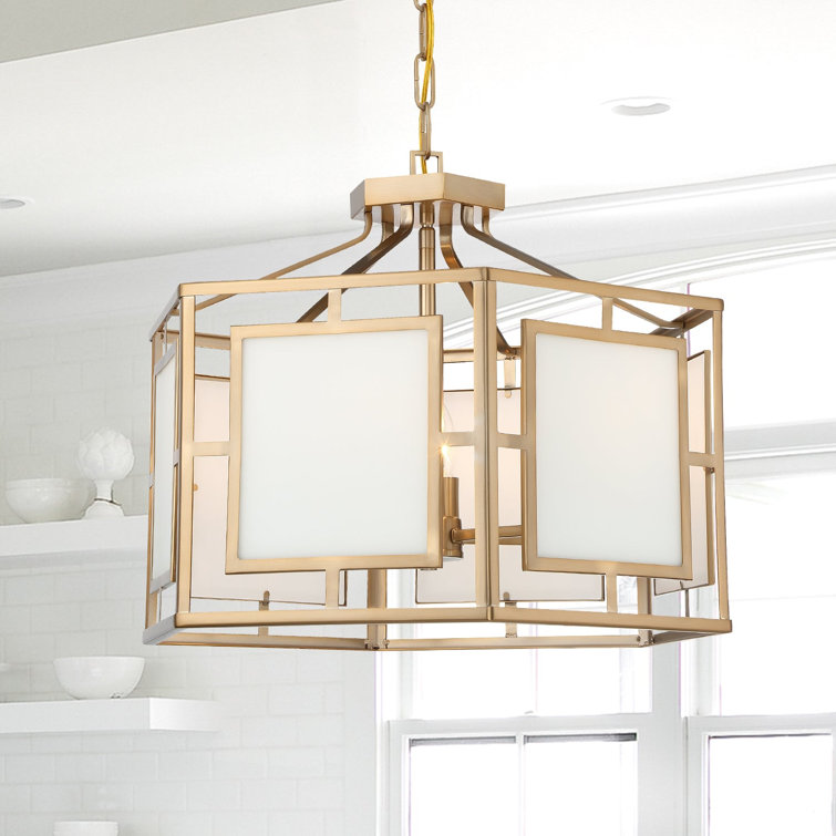 Vibrant Gold 6-Light Drum Chandelier with Silk Glass