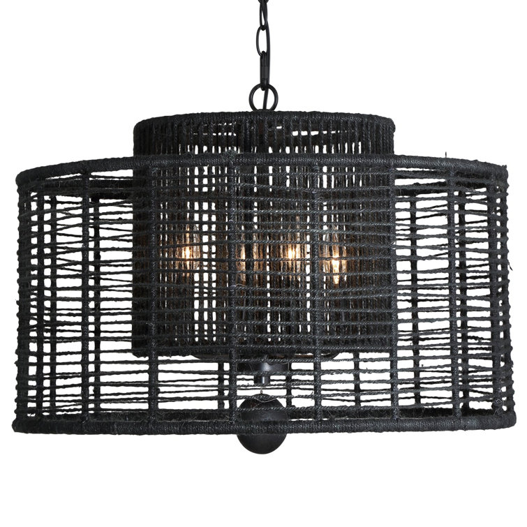 Matte Black Drum Filigree 4-Light Chandelier