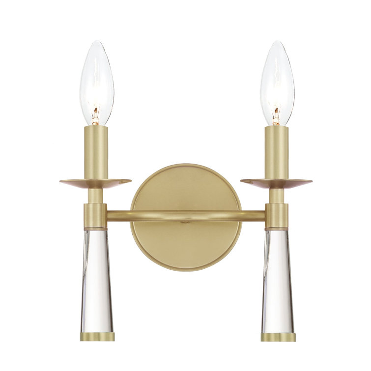 Aged Brass 2-Light Dimmable Sconce with Silk Shade