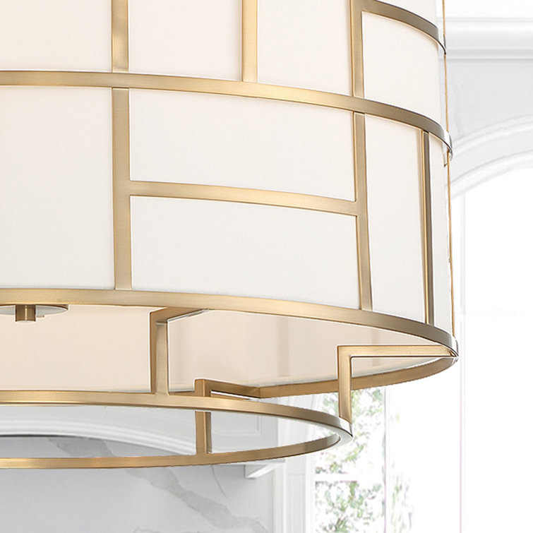 Vibrant Gold 6-Light Chandelier with White Silk Shade