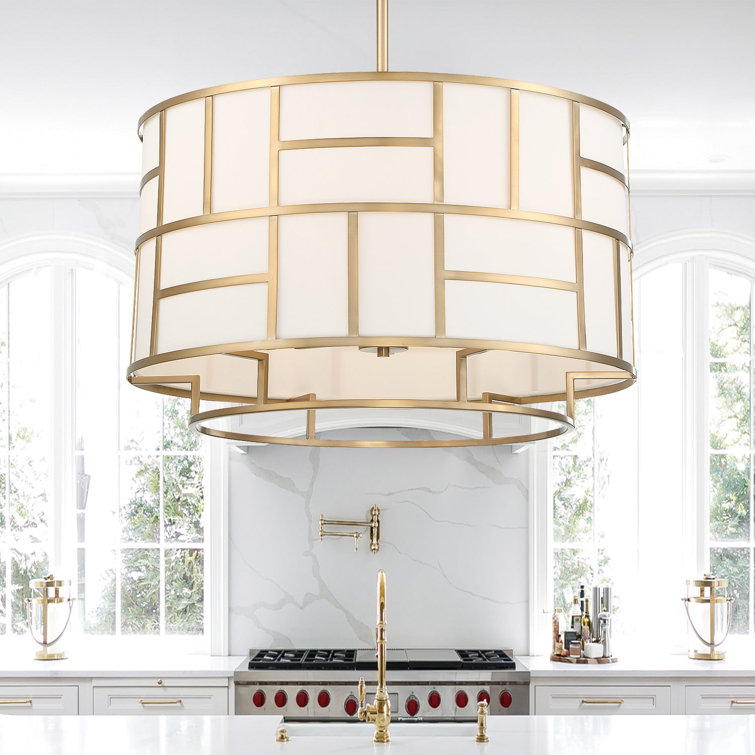 Vibrant Gold 6-Light Chandelier with White Silk Shade