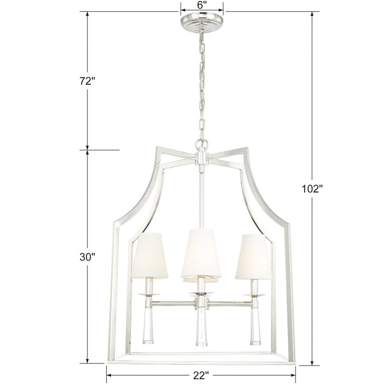 Polished Nickel 4-Light Chandelier with White Silk Shades