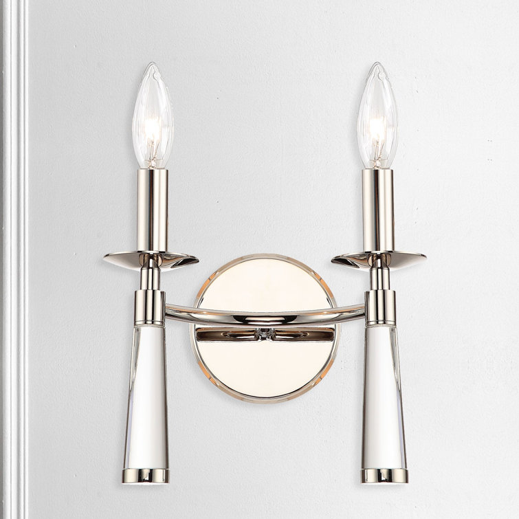 Baxter Polished Nickel 2-Light Sconce with White Silk Shade