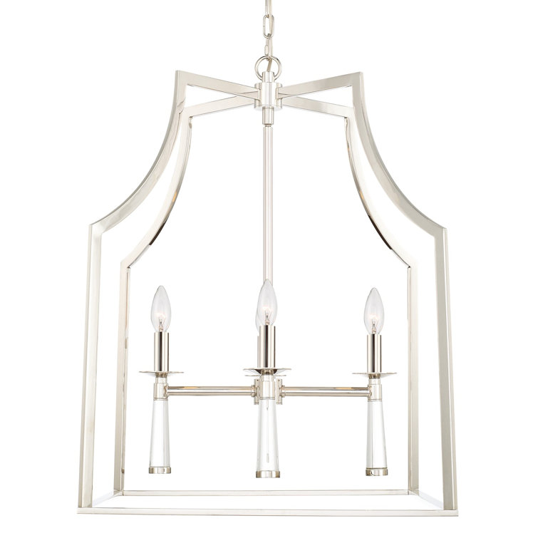 Polished Nickel 4-Light Chandelier with White Silk Shades