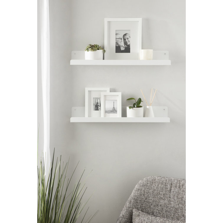 White Metal Floating Wall Shelves Set of 2