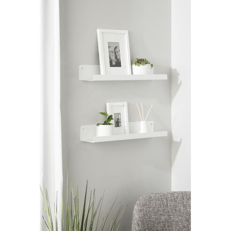 White Metal Floating Wall Shelves Set of 2