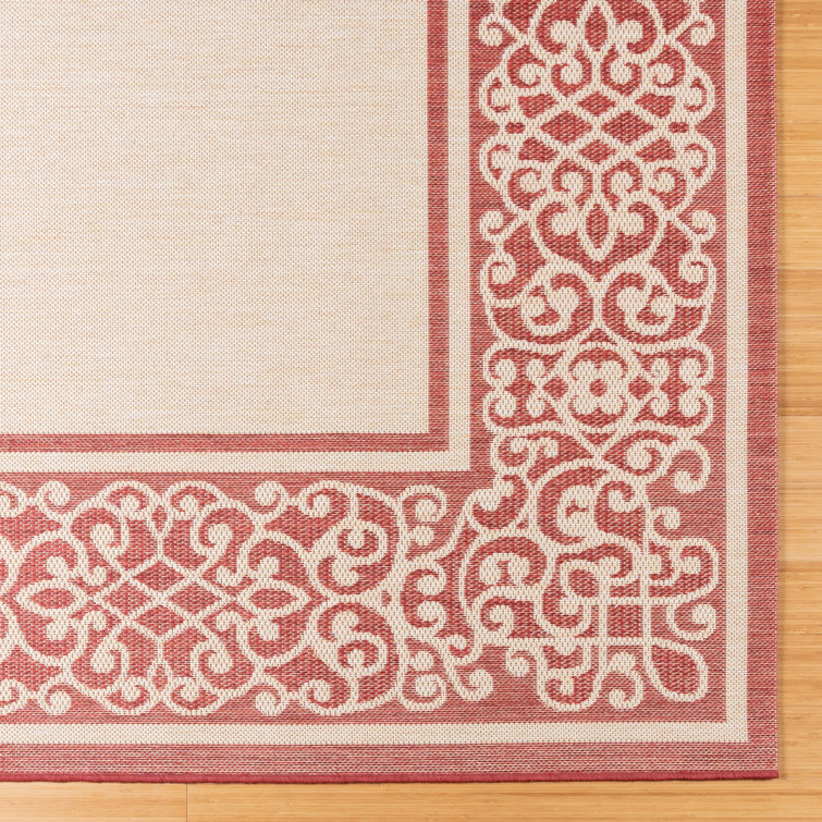 Sand and Red Flat Woven Rectangular 5' x 7' Synthetic Area Rug