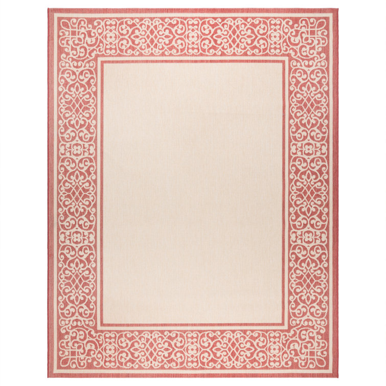 Sand and Red Flat Woven Rectangular 5' x 7' Synthetic Area Rug